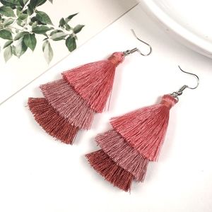 Multicolored Tiered Tassel Dangle Earrings (Dark)